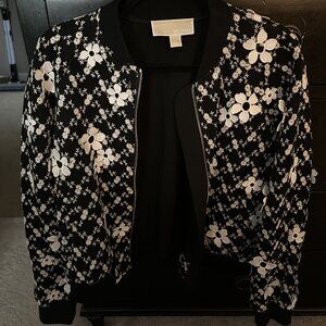 Michael Kors Floral Embroidered Mesh Bomber Jacket